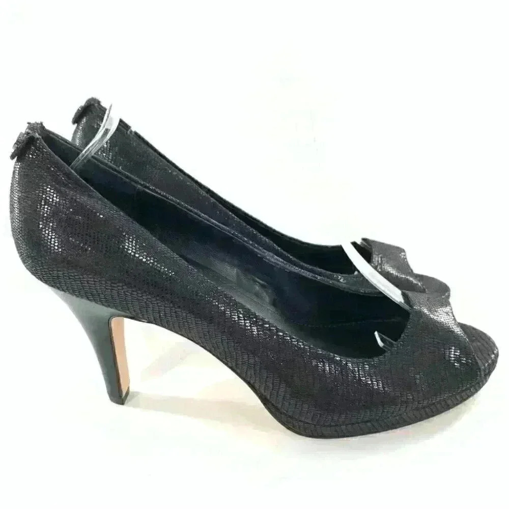 Calvin Klein heels 8.5 Kail black leather snakeskin embossed platforms party